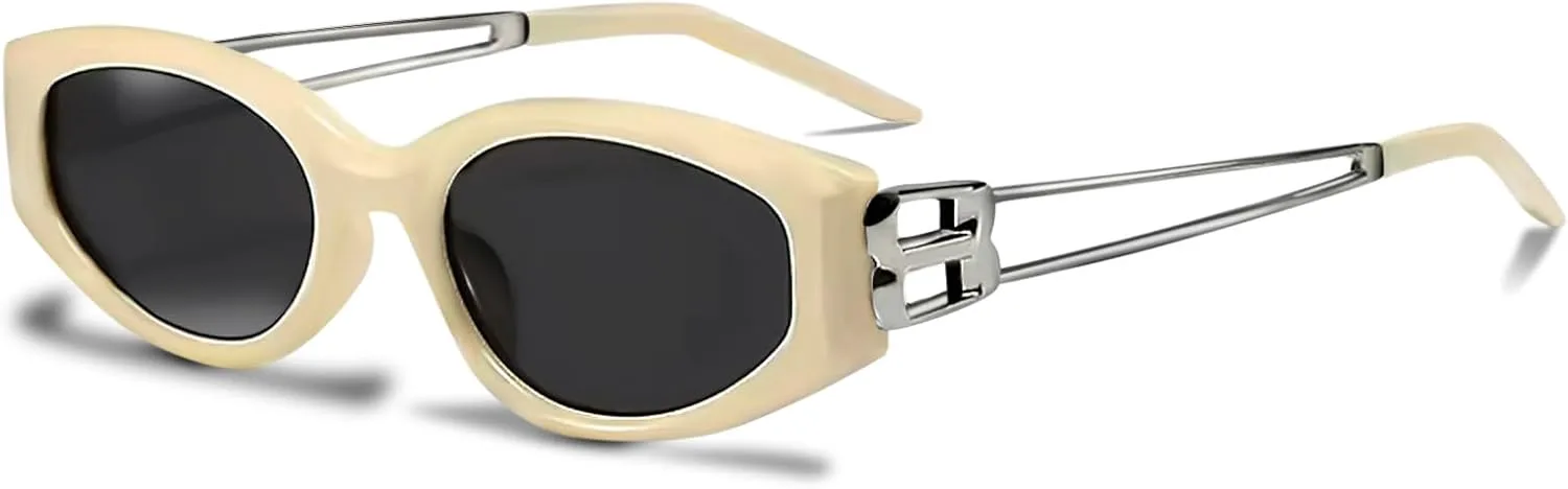 

Солнцезащитные очки Y2k для женщин и мужчин, ретро-очки в форме узких «кошачьих глаз» с лепестками цвета «ночной лепесток» Auralice, S4 | Grey Lens/White Frame