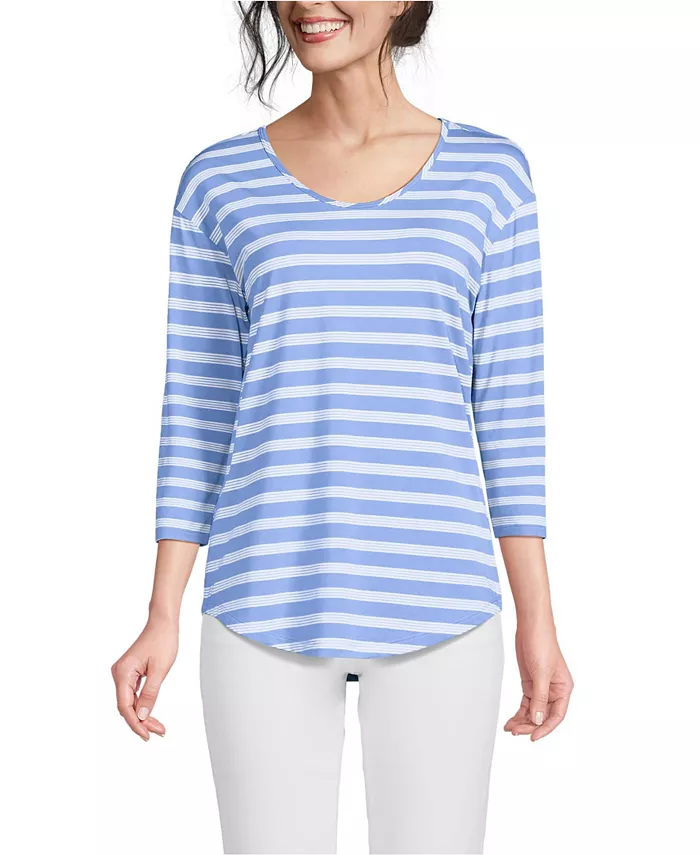 

Женская футболка с рукавом 3/4 из легкого джерси Shirttail Tee Lands' End, синий