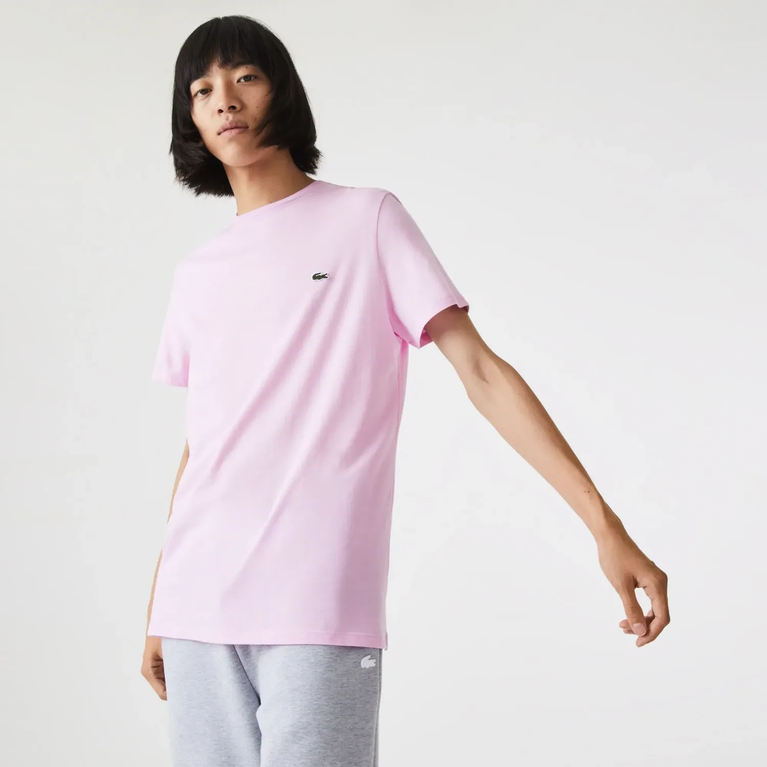 Мужская футболка Lacoste из хлопка пима с короткими рукавами, розовый — фото 3