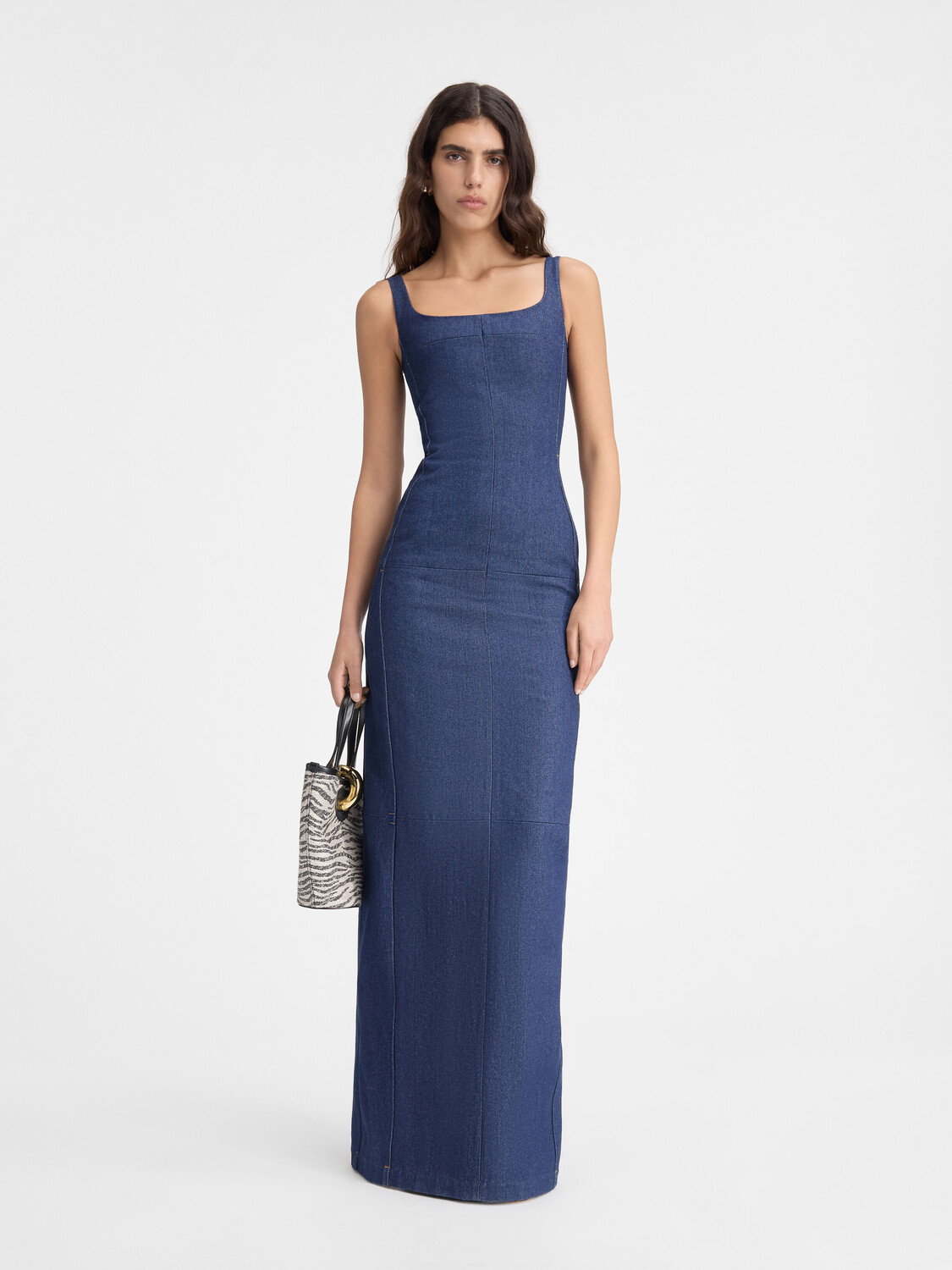 

Платье-бюстье из денимаПлатье-бюстье из денима макси JACQUEMUS The de-Nîmes Spoglio denim dress, темно-синий