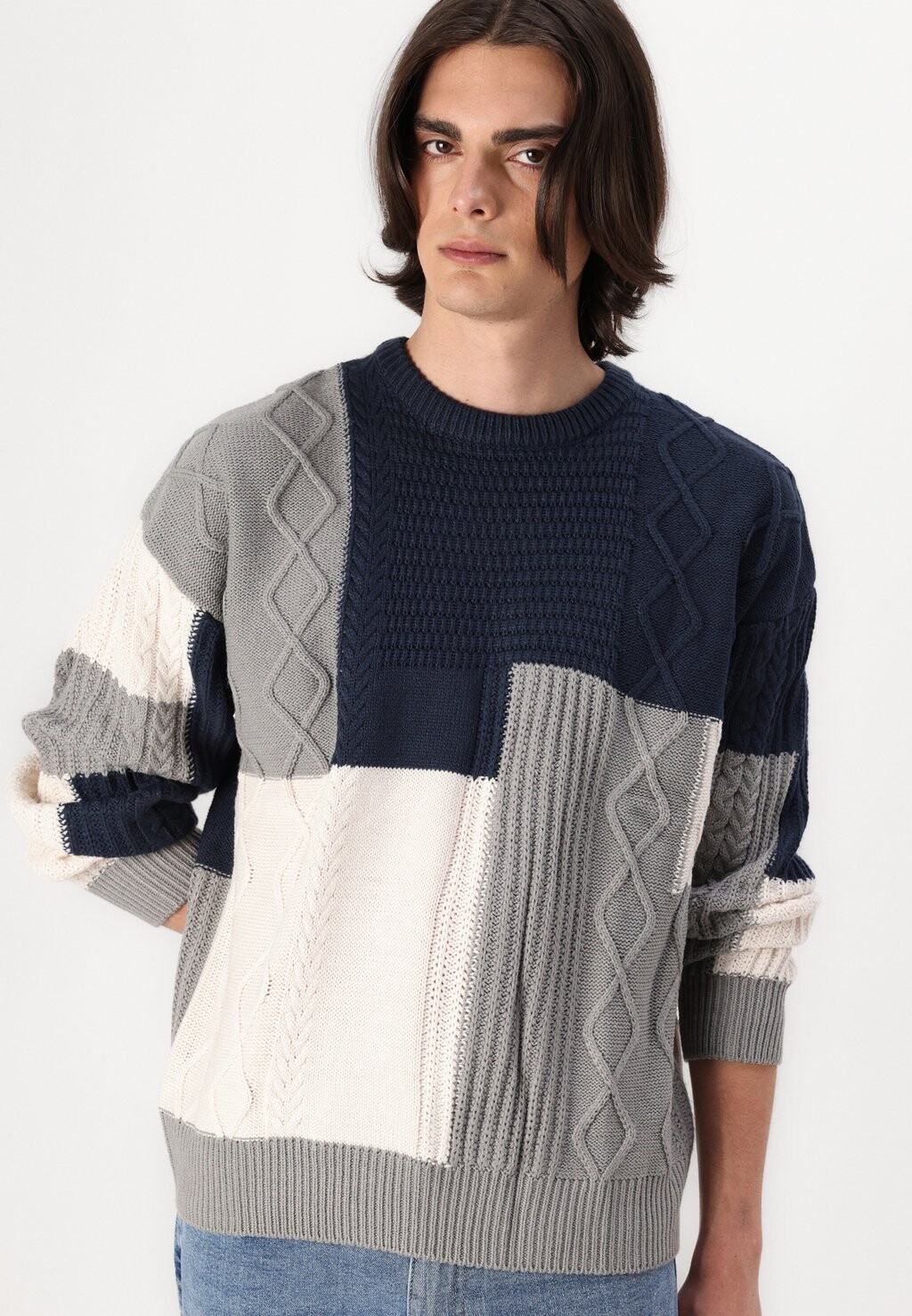 

Джемпер PATCHWORK CABLE BDG Urban Outfitters, темно-синий деним