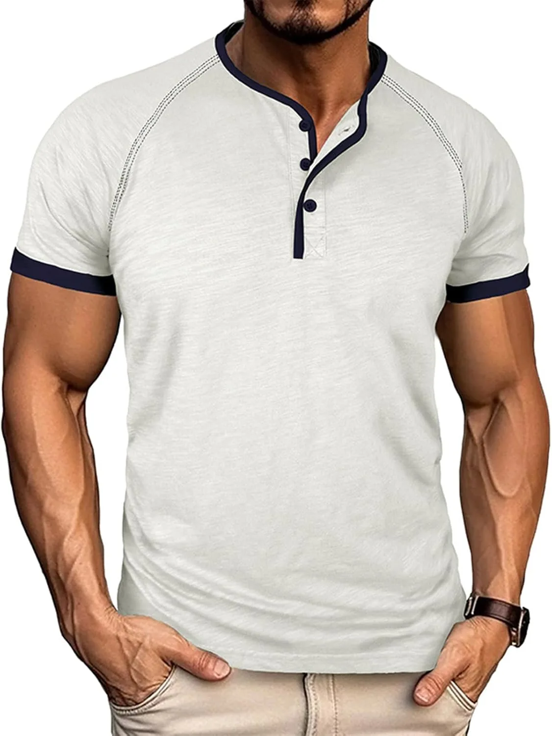 

Мужская футболка хенли с коротким рукавом Color Block OAZKXCN