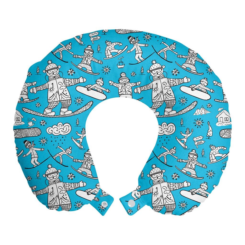 

ABAKUHAUS Ski Pattern Дорожная подушка для шеи, зимний сноуборд с рисунками, пенопластовые дорожные принадлежности для самолета и автомобиля, 30x30 см, небесно-голубой и белый