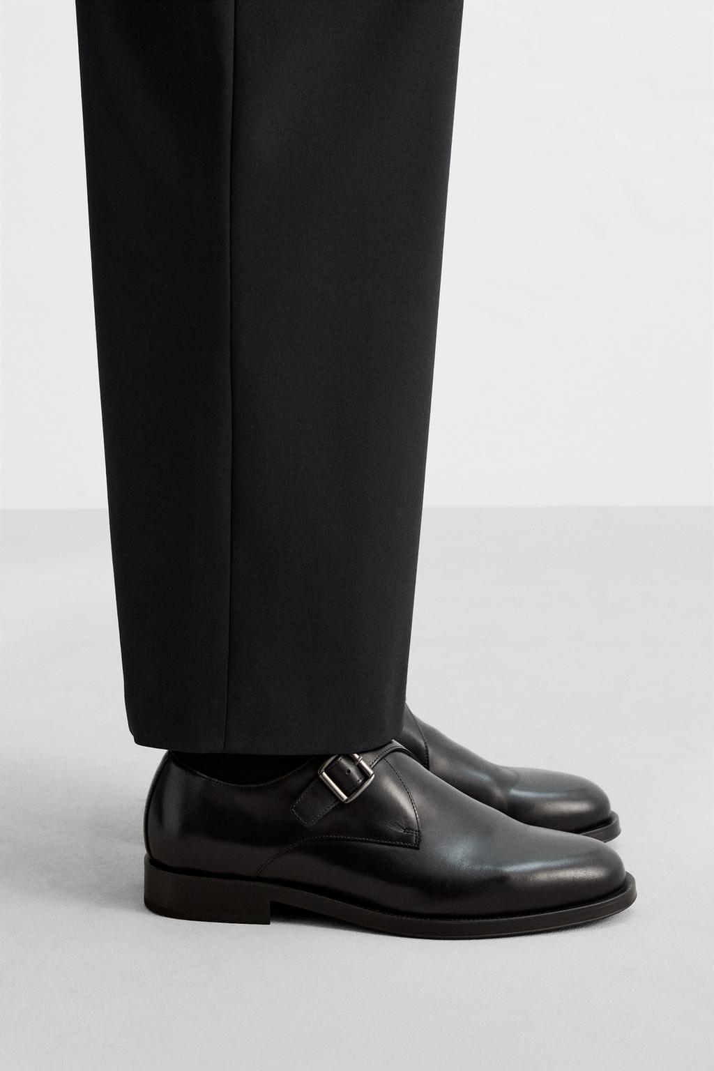 

Кожаные туфли с пряжкой ZARA, черный