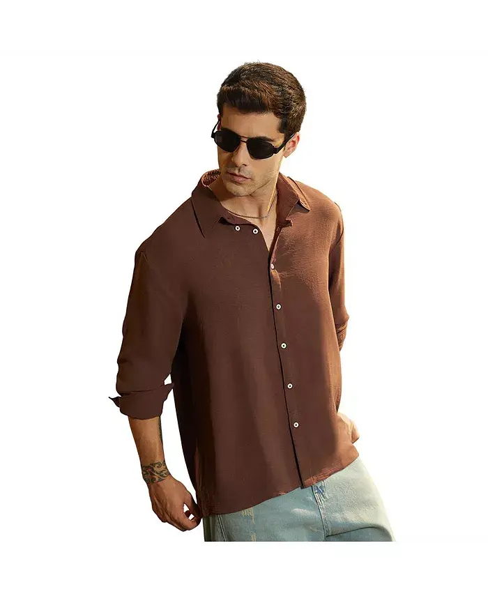

Мужская рубашка шоколадного цвета Breezy Wrinked Campus Sutra, коричневый