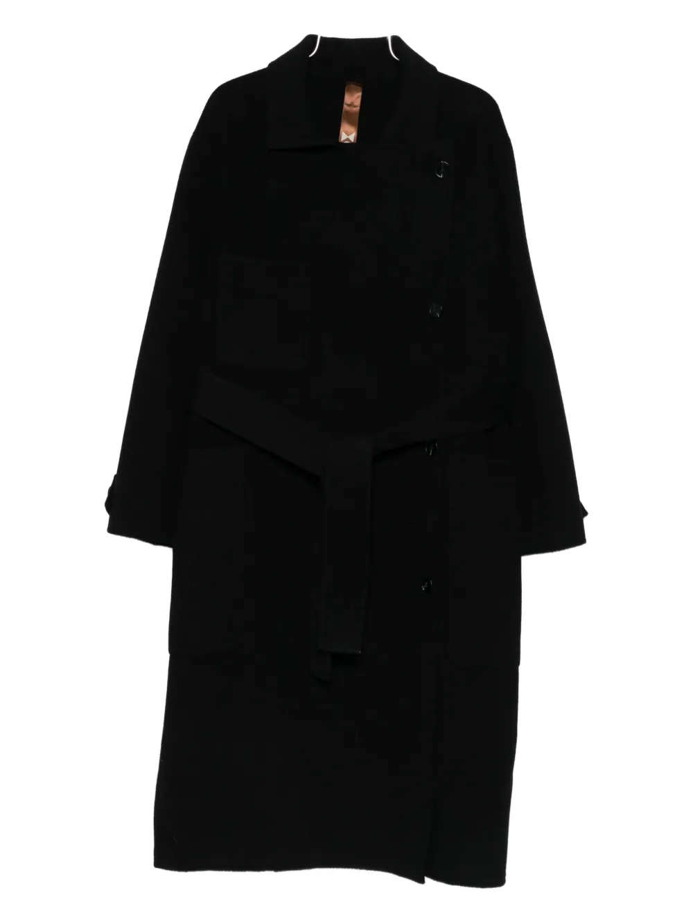 

Пальто с поясом и накладными карманами Glox, черный