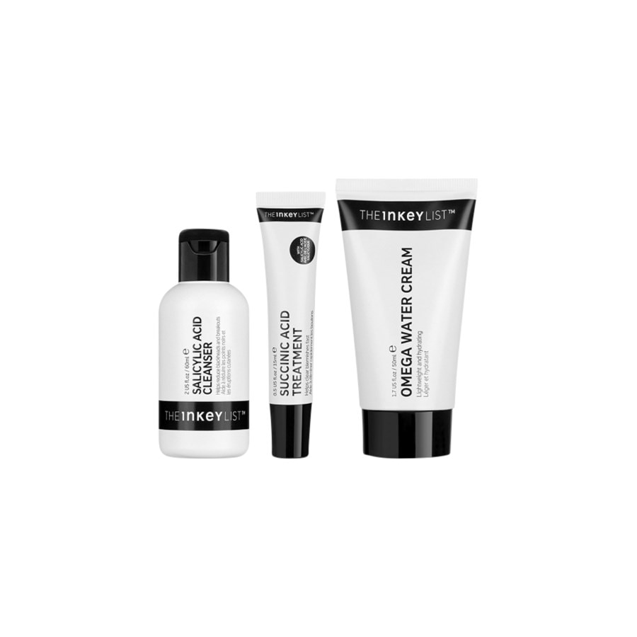 

Крем для лица The INKEY List Clearer Skin Starts Here, Salicylic Acid Cleanser 60ml + Succinic Acid Treatment 15ml + Omega Water Cream 50ml + Hydrocolloid Invisible Pimple Patches deluxe sample (12 pcs)​ / 1 Stk.