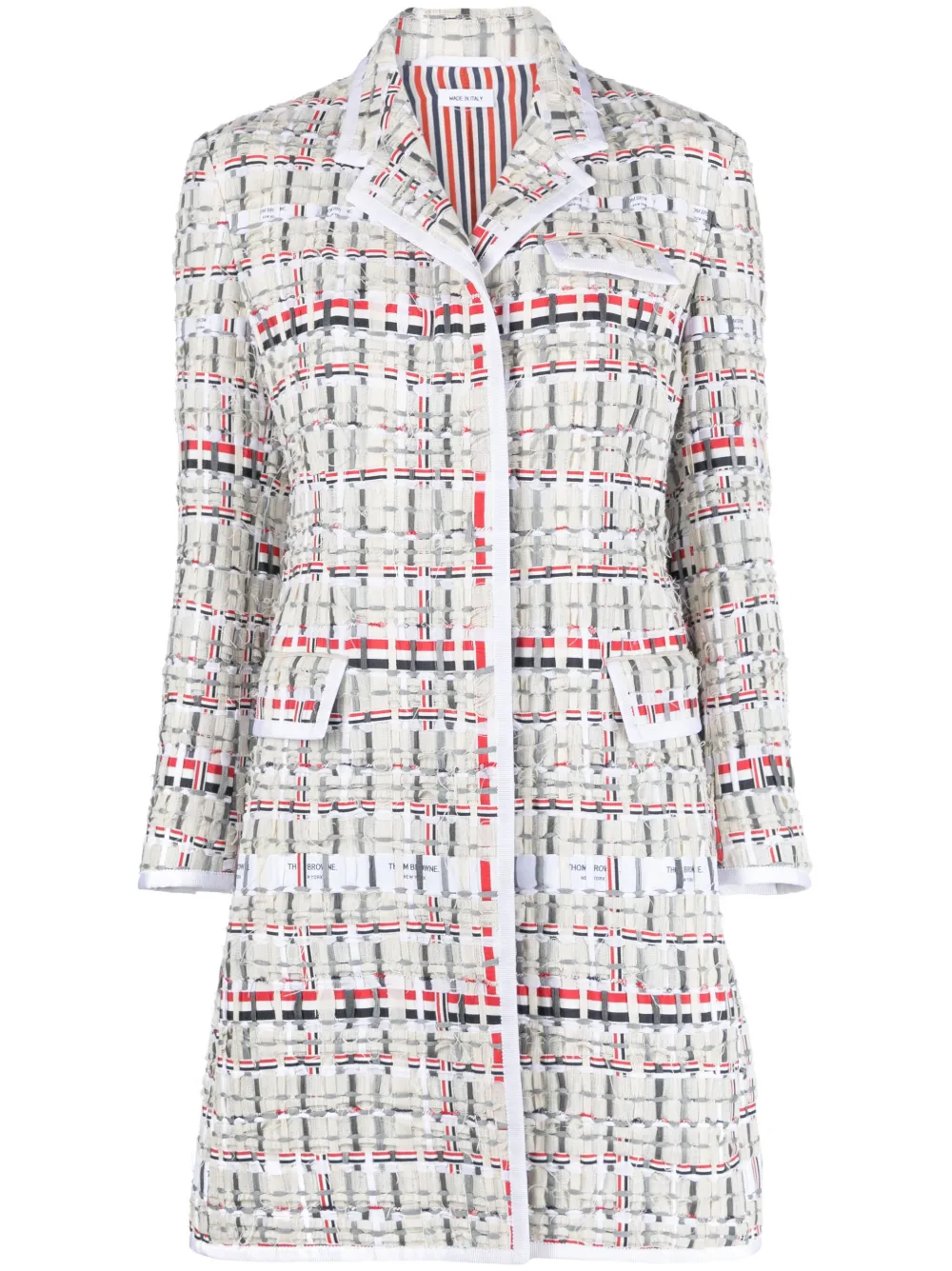 

Твидовое однобортное пальто THOM BROWNE, нейтральный