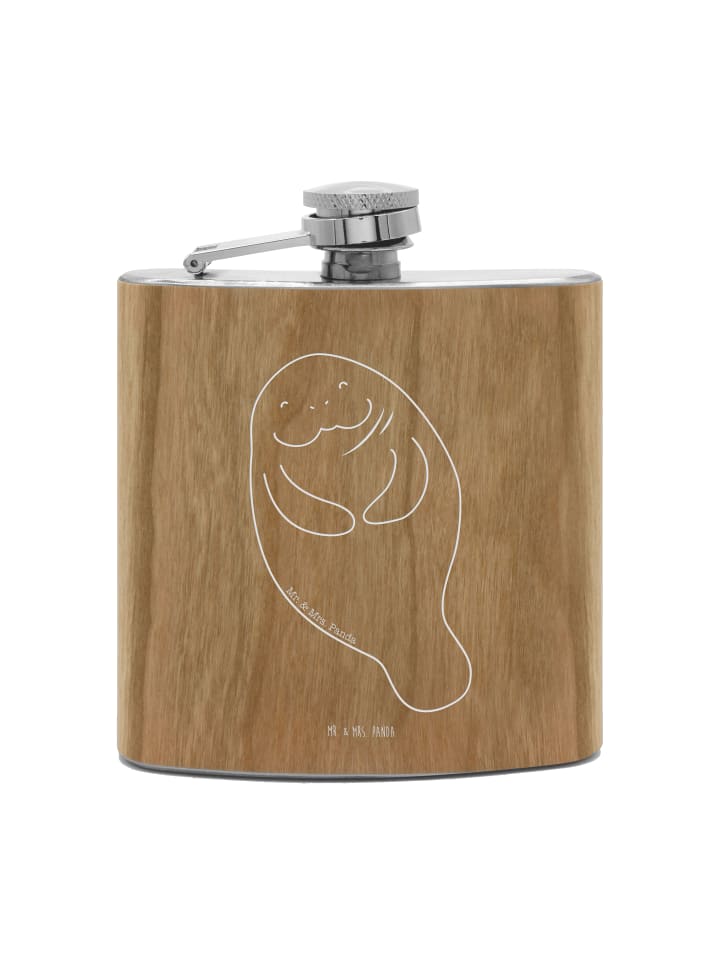 

Mr. & Mrs. Panda Фляжка из нержавеющей стали, с изображением морской коровы, надписью «Счастливый», без слогана, коричневого цвета