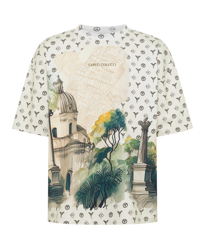 

Футболка большого размера - порванные страницы Carlo Colucci, мультиколор