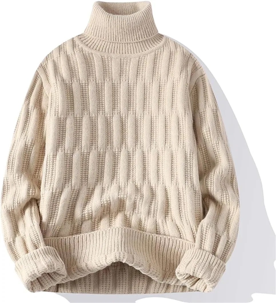 Мужской водолазный свитер с рельефной вязкой, повседневный пуловер с косой, однотонный Generic, черный — фото 3