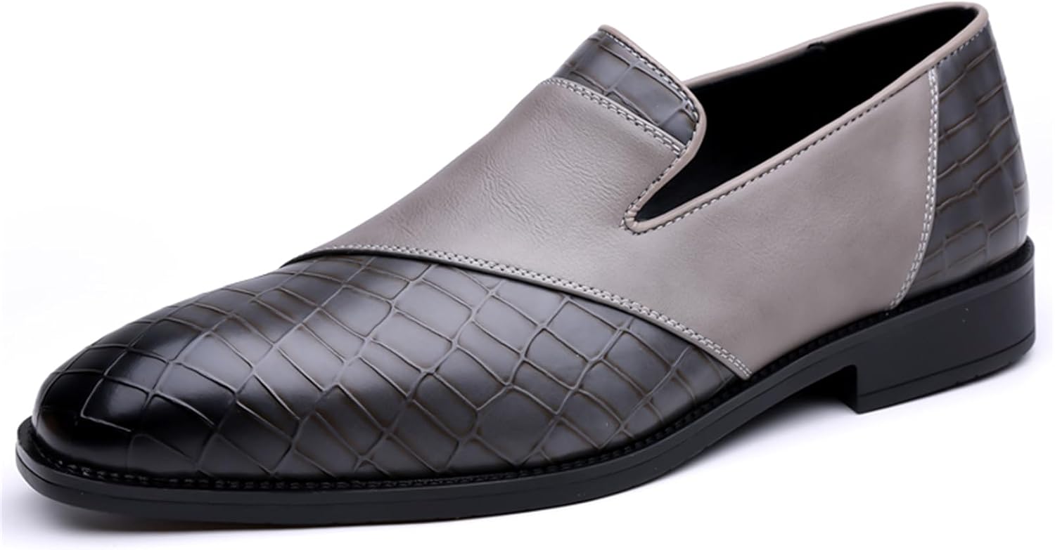 

Мужские лоферы из натуральной кожи с зауженным носком, текстурированным узором и контрастной отделкой, мягкая стелька, классические туфли для делового, офисного, свадебного и формального стиля Psieicwm, серый
