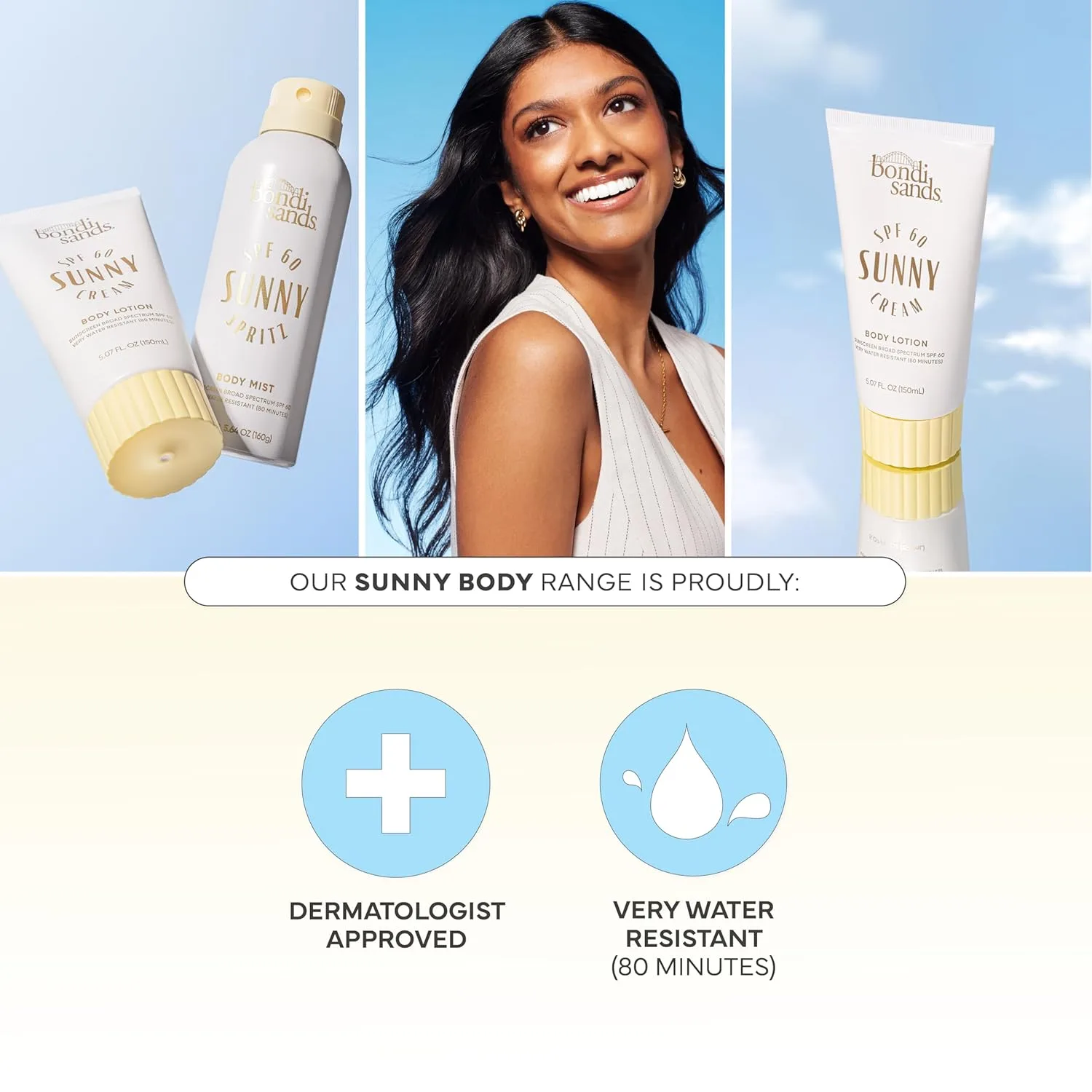 Солнцезащитный лосьон для тела Bondi Sands Sunny Cream SPF 60, увлажняющий и питательный солнцезащитный крем широкого спектра действия, одобрен дерматологами, водостойкий, 140 мл. — фото 2