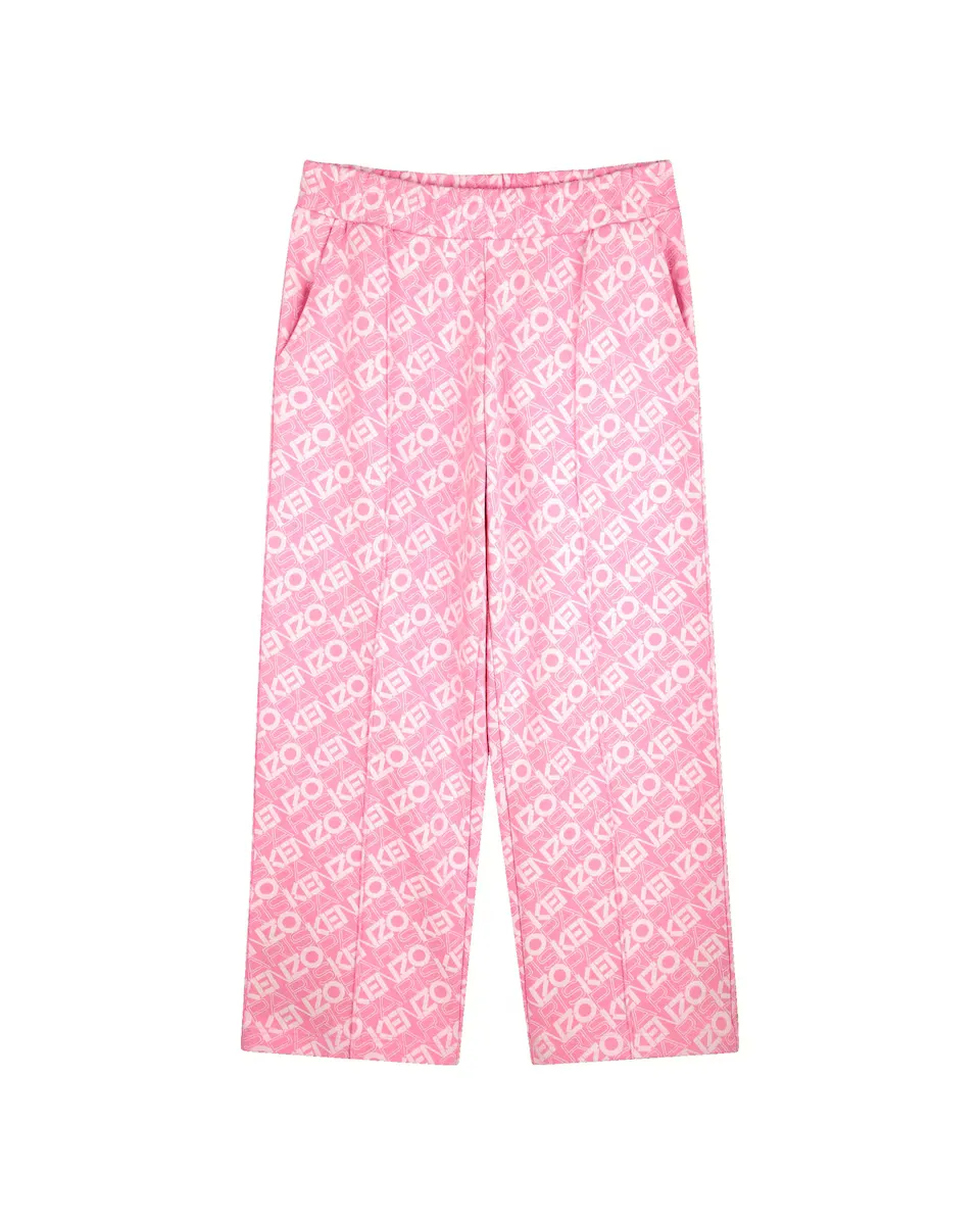 

Спортивные брюки из хлопка для девочки с принтом монограммы Kenzo Kids, цвет Rosa