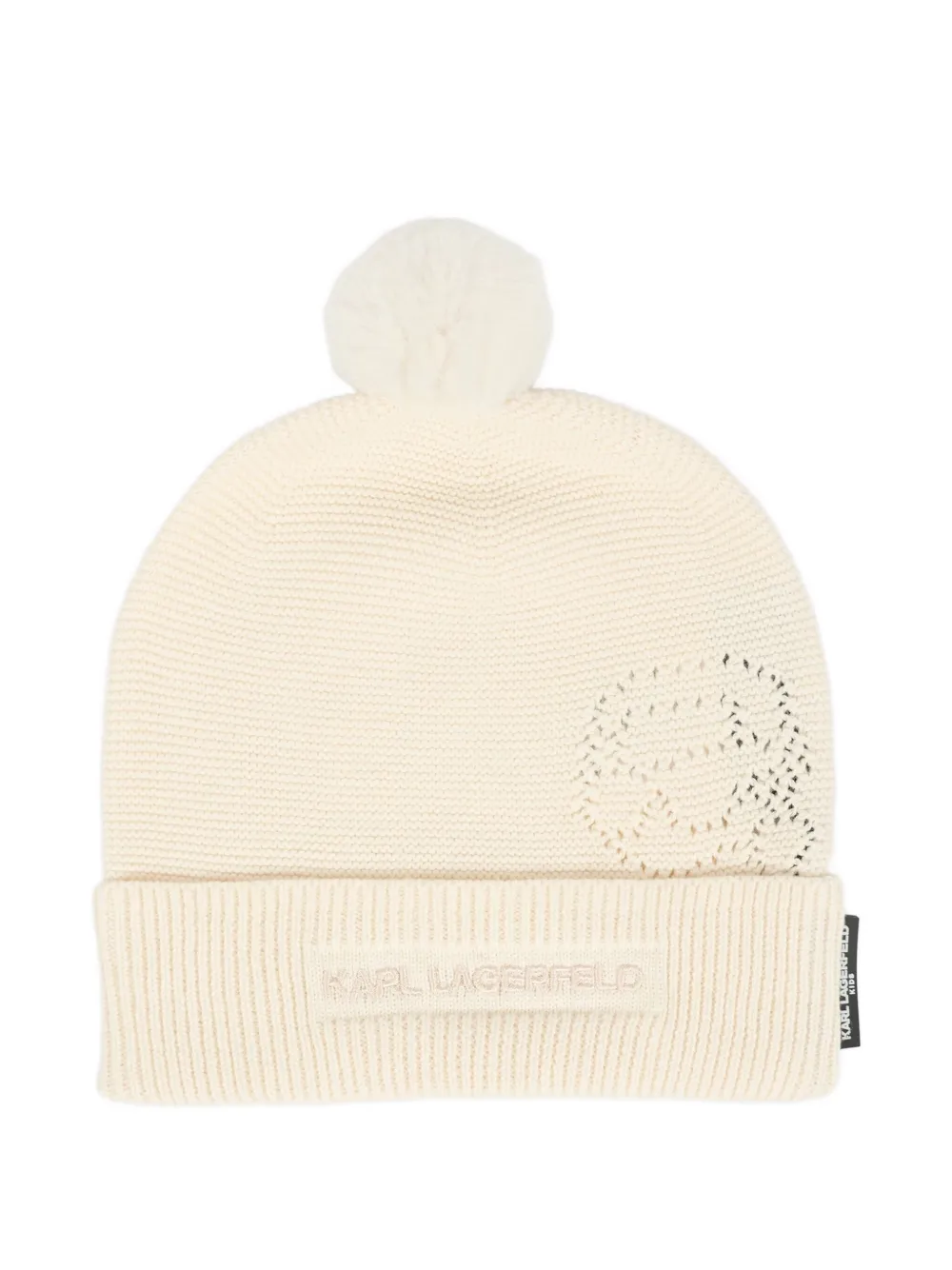 

Шерстяная шапка с помпоном и вышитым логотипом KARL LAGERFELD KIDS, нейтральный