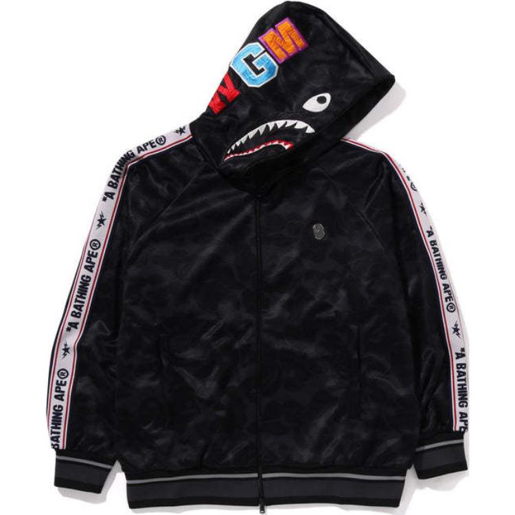 Бейп сплошной камуфляж расслабленный крой акула худи на молнии A BATHING APE, черный — фото 3