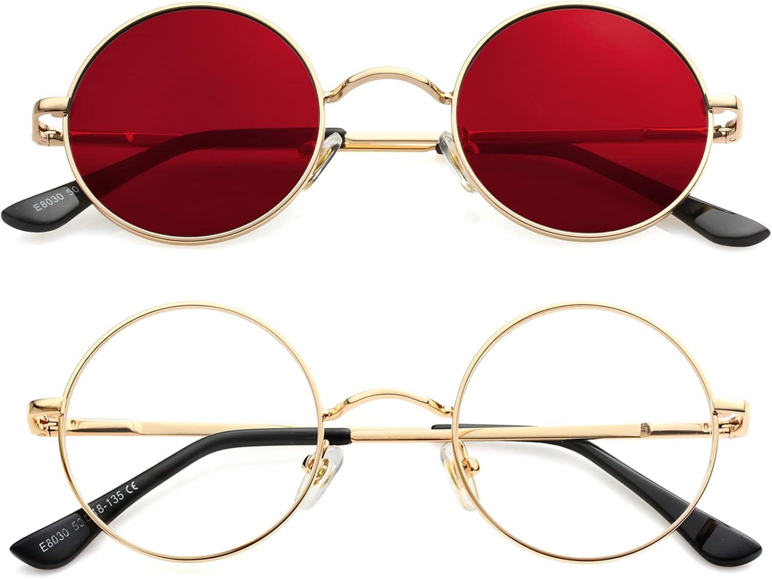 

Солнцезащитные очки Kursan John Lennon, маленькие круглые поляризованные, для женщин и мужчин, в стиле хиппи, ретро, ​​красные, 45 мм, Two-pack (Gold/Red + Gold/Clear)