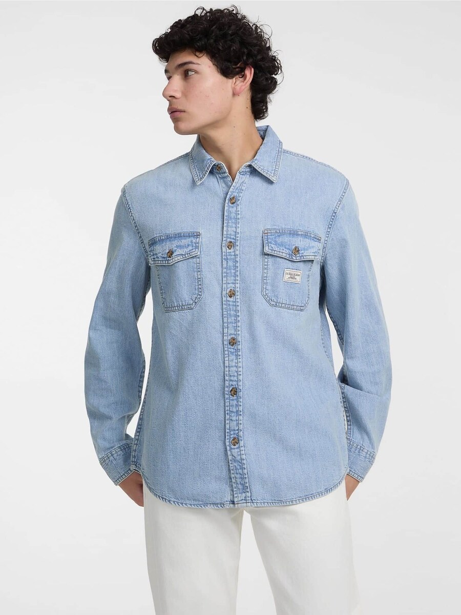 

Рубашка на пуговицах классического кроя GUESS, небесно-синий