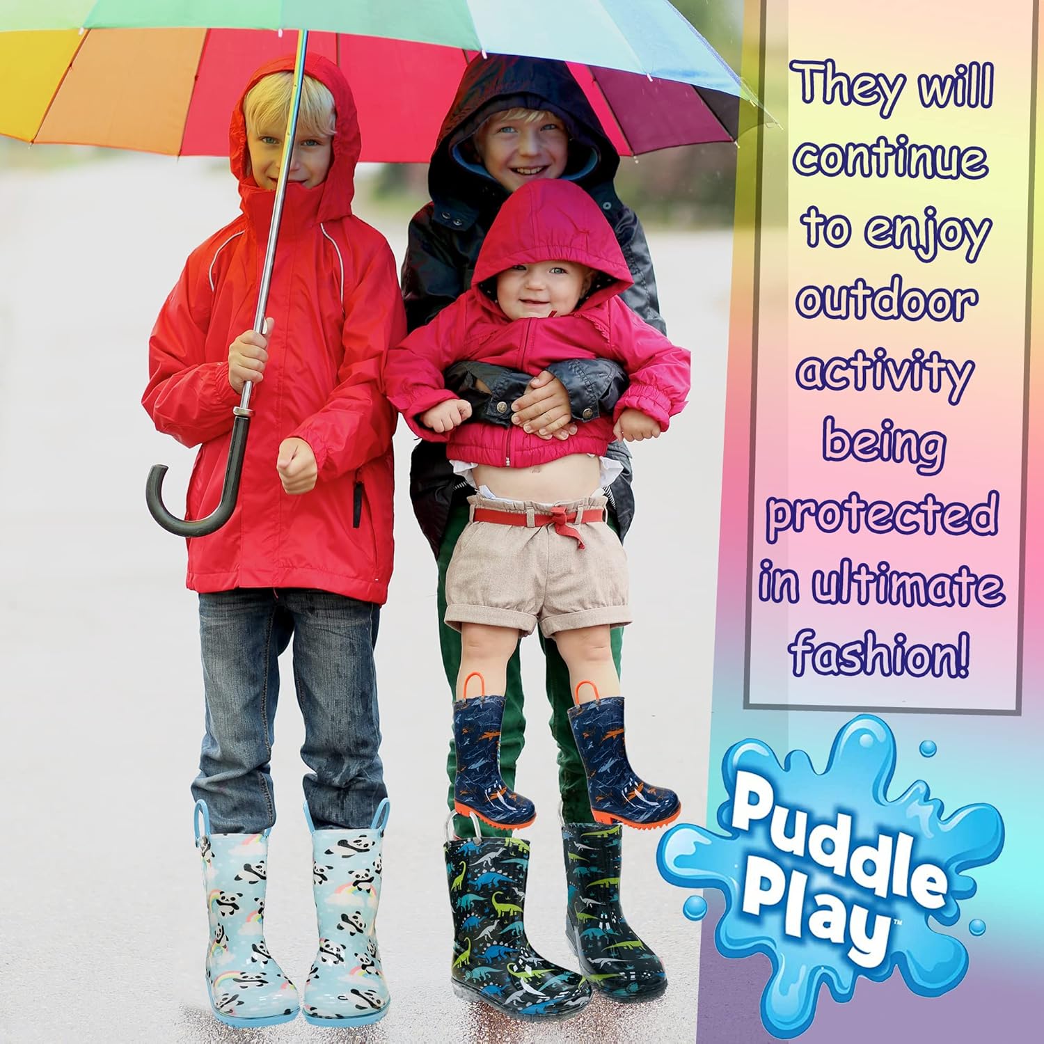 Водонепроницаемые ПВХ сандалии Puddle Play для малышей и детей с ручками для легкого надевания - легкие противоскользящие сапоги для мальчиков и девочек, черный — фото 4
