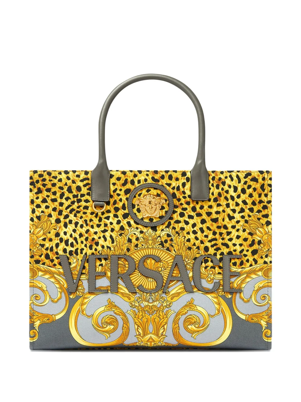 

Сумка-шоппер в стиле барокко с леопардовым принтом VERSACE, серый