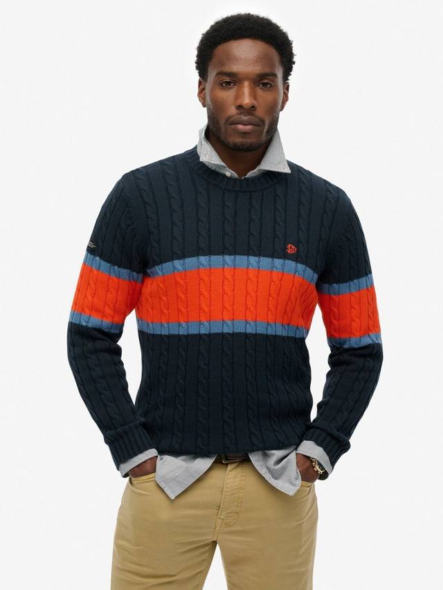 

Вязаный джемпер из хлопка с полосками и косой Superdry, Eclipse Navy/Orange
