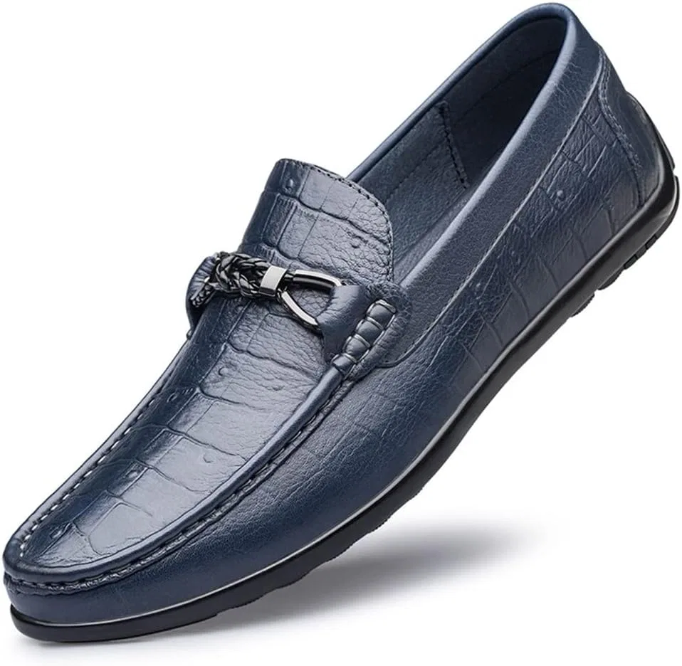 Лоферы с крокодиловым принтом Mens Loafers Shoe Moccasins Shoes, синий SayfuR — фото 2
