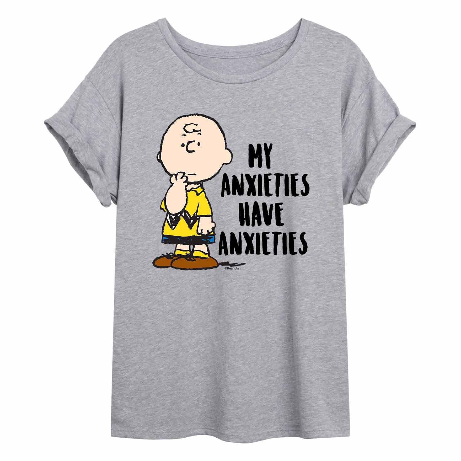 

Струящаяся футболка Juniors' Peanuts Charlie Brown Anxieties Licensed Character