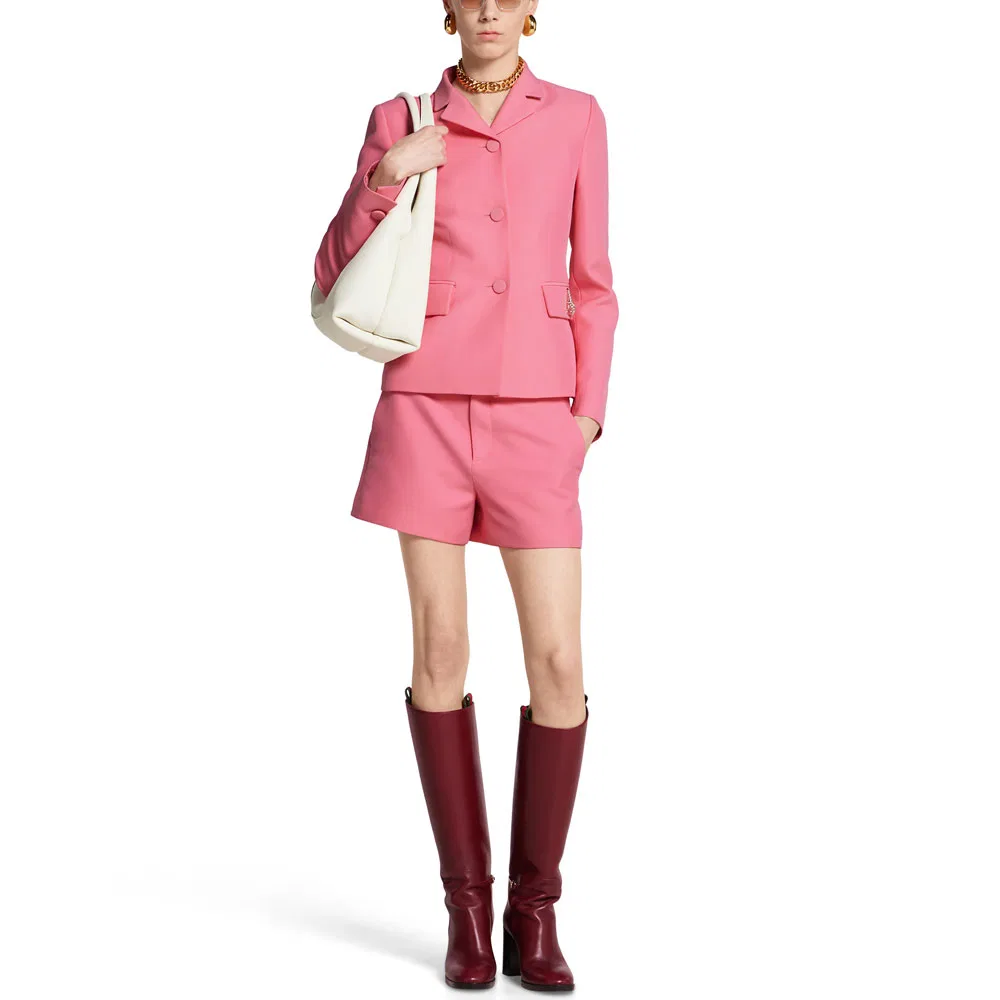 Шорты GUCCI Элегантные с логотипом, Из шерсти и шелка, Розовый — фото 4