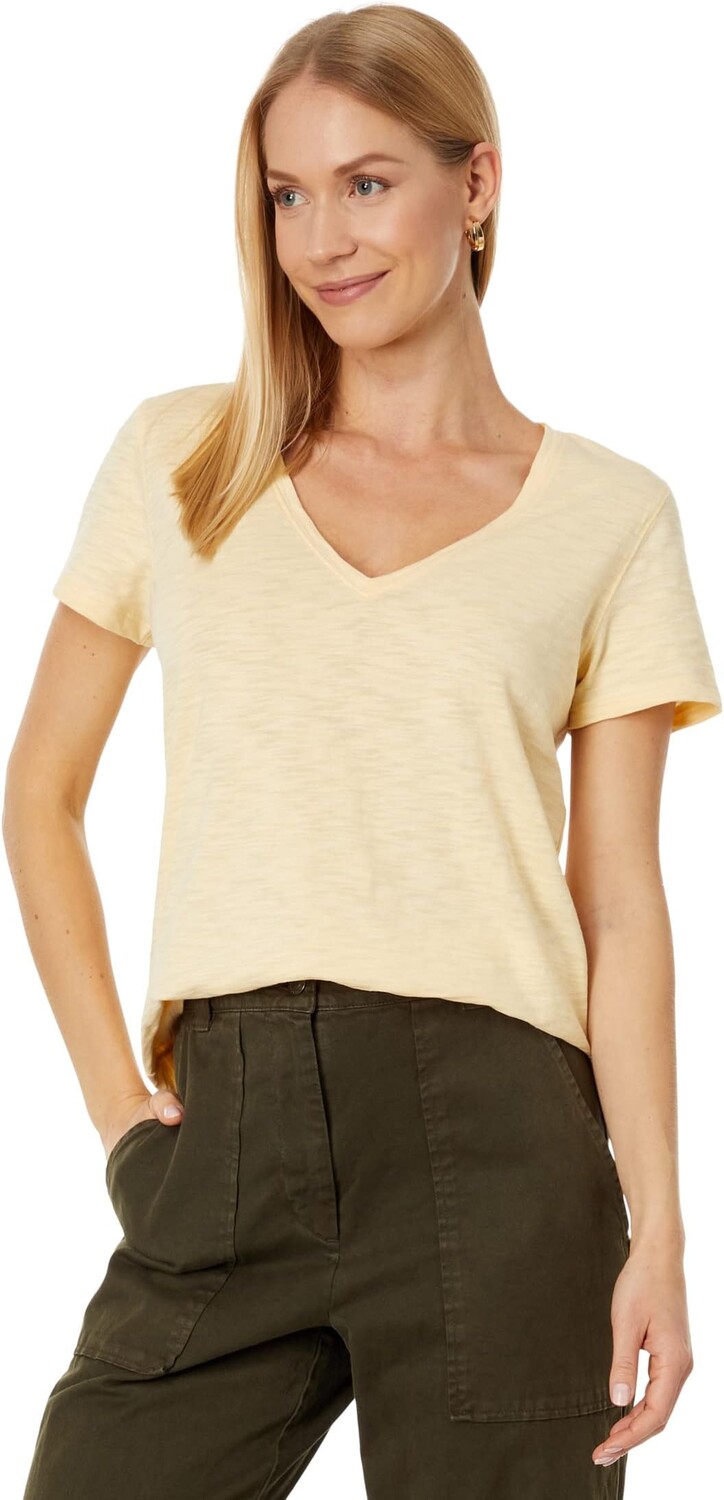 

Футболка Lilla P V-Neck Short Sleeve Back Seam Tee in Loose Knit Slub, цвет Toast