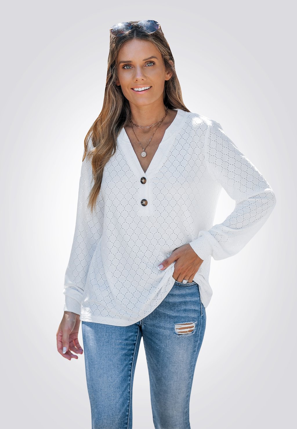 

Топ с длинными рукавами FRONT BUTTON Cupshe, белый