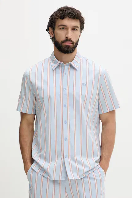 Рубашка хлопковая в полоску Lacoste, синий