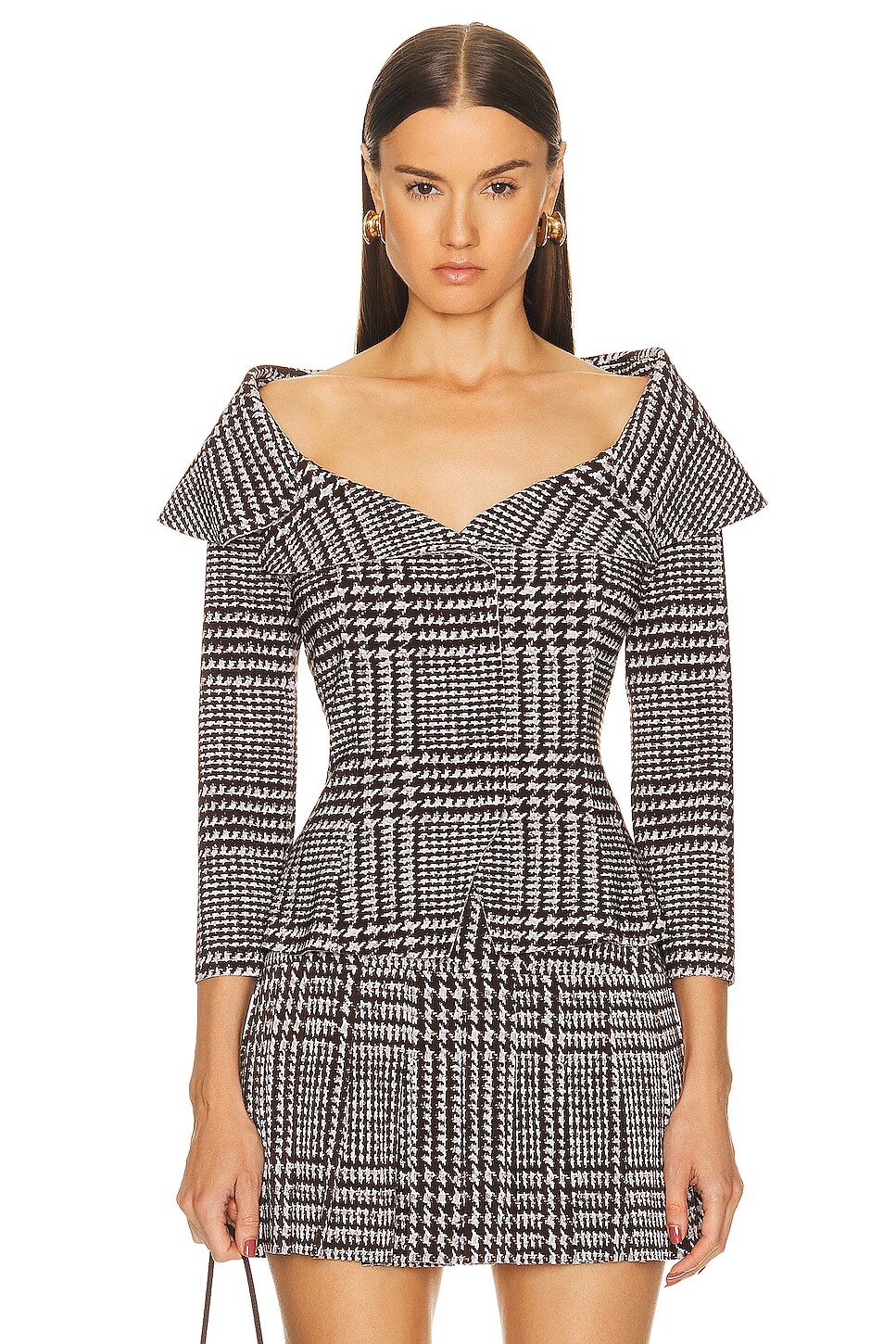 

Куртка Norma Kamali Off Shoulder Single Breasted, цвет Chocolate Glenn Plaid Tweed