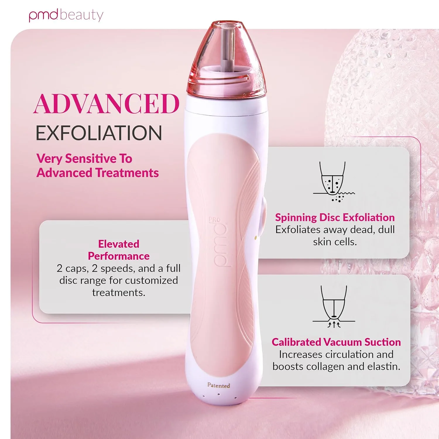 PMD Beauty Personal Microderm Pro - Инструмент для микродермабразии для домашнего использования, отшелушивающий скраб для лица и тела., Blush — фото 2