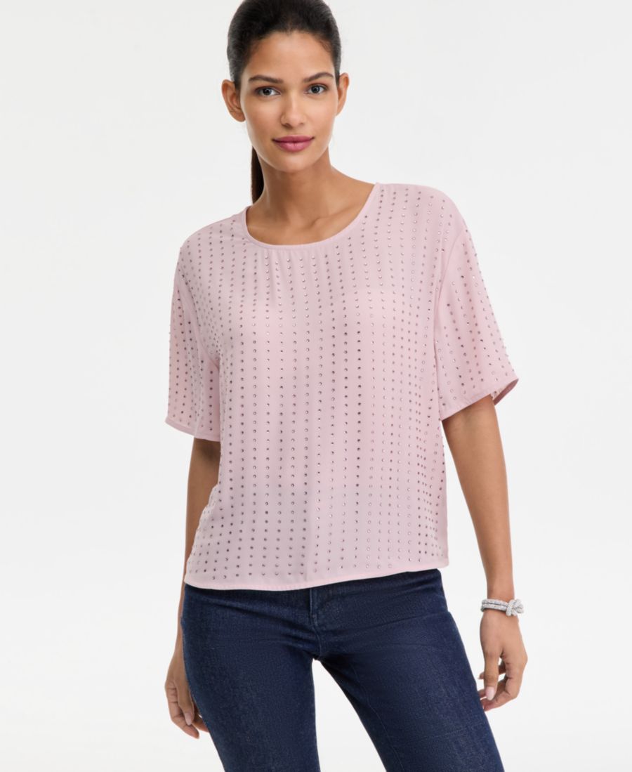 

Женская блузка с короткими рукавами и декором INC International Concepts, Pale Mauve