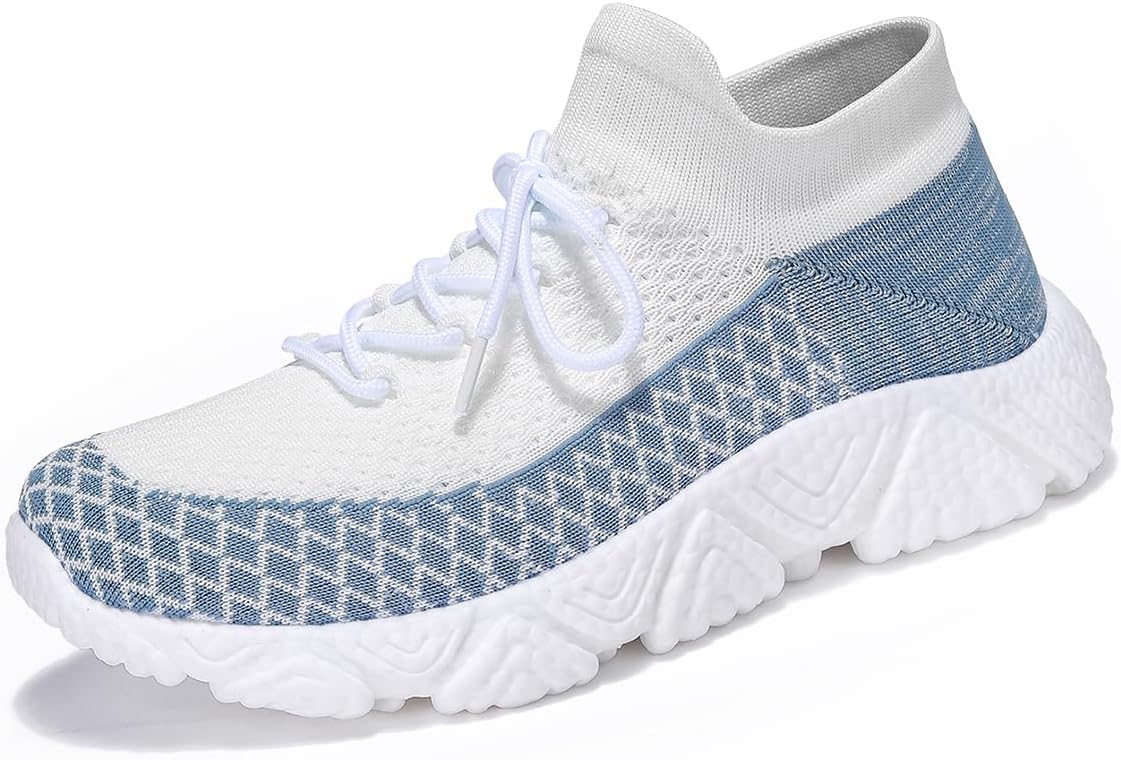 

Мужские вязаные спортивные кроссовки с узорным дизайном, высокой носочной частью, текстурированной подошвой, доступны в бело-синем, хаки и черном цветах Generic