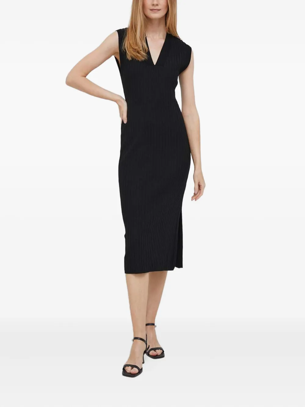 

Платье с V-образным вырезом и боковыми разрезами Dkny, черный