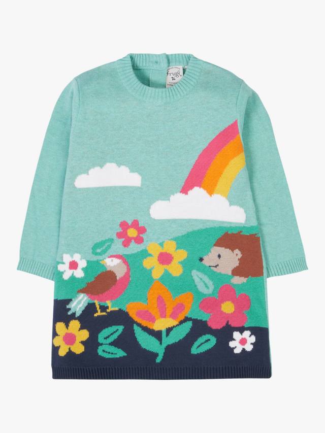 

Детское платье-джемпер Ava из хлопка Frugi, Blue Marl/Rainbow