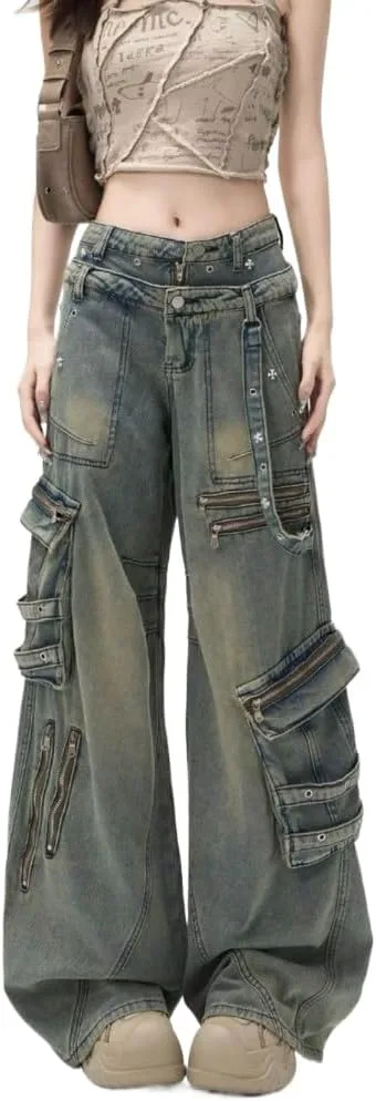 

Ретро джинсы с заклепками и карманами, loose fit, high waist Xojbzoo