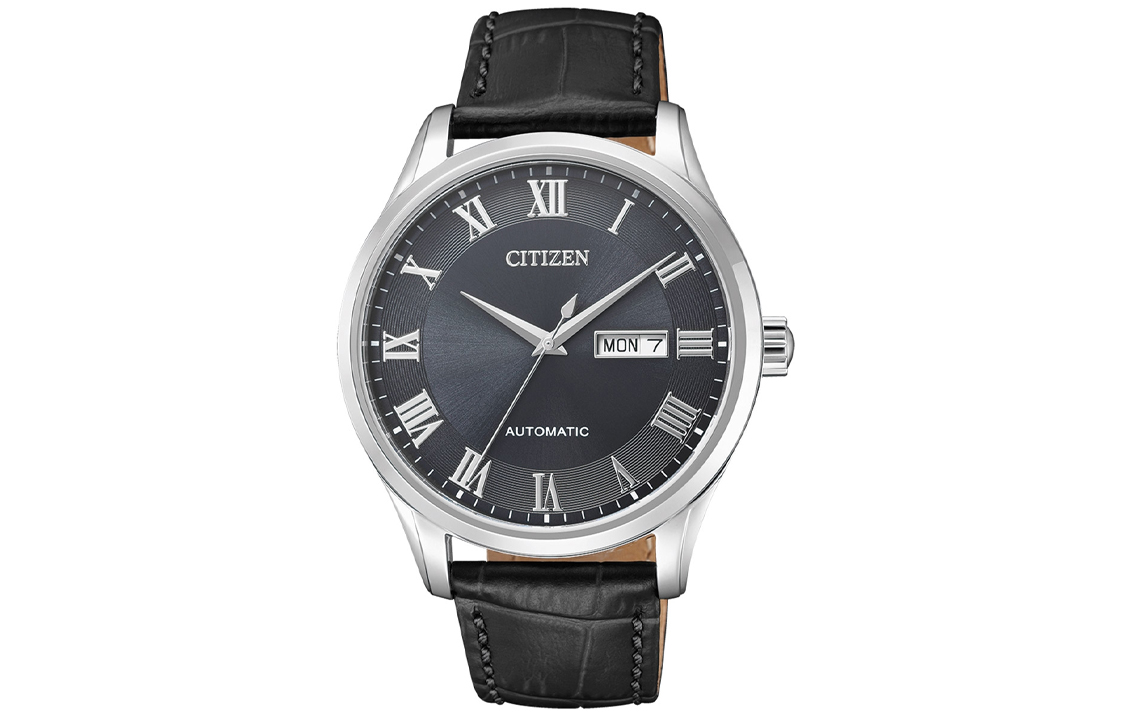

CITIZEN Часы Automatic Mechanical Movement Cow Leather Strap Watch Men's Watch Black Dial, Black Dial
