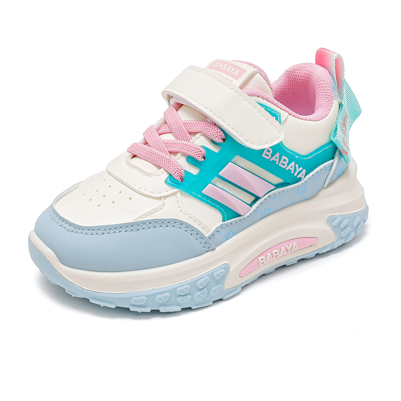 Детские кроссовки для бега low top из искусственной кожи с противоскользящей подошвой, антиударные и дышащие Babaya, синий розовый — фото 4