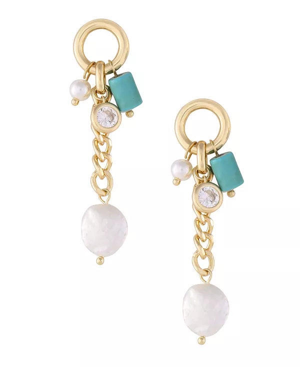 

Серьги-Подвески с имитацией жемчуга и бирюзой Ettika, gold