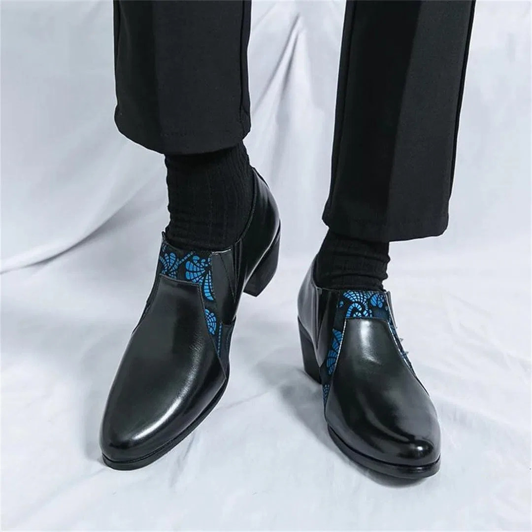 Лоферы кожаные на каблуке Men's, Black Blue — фото 4