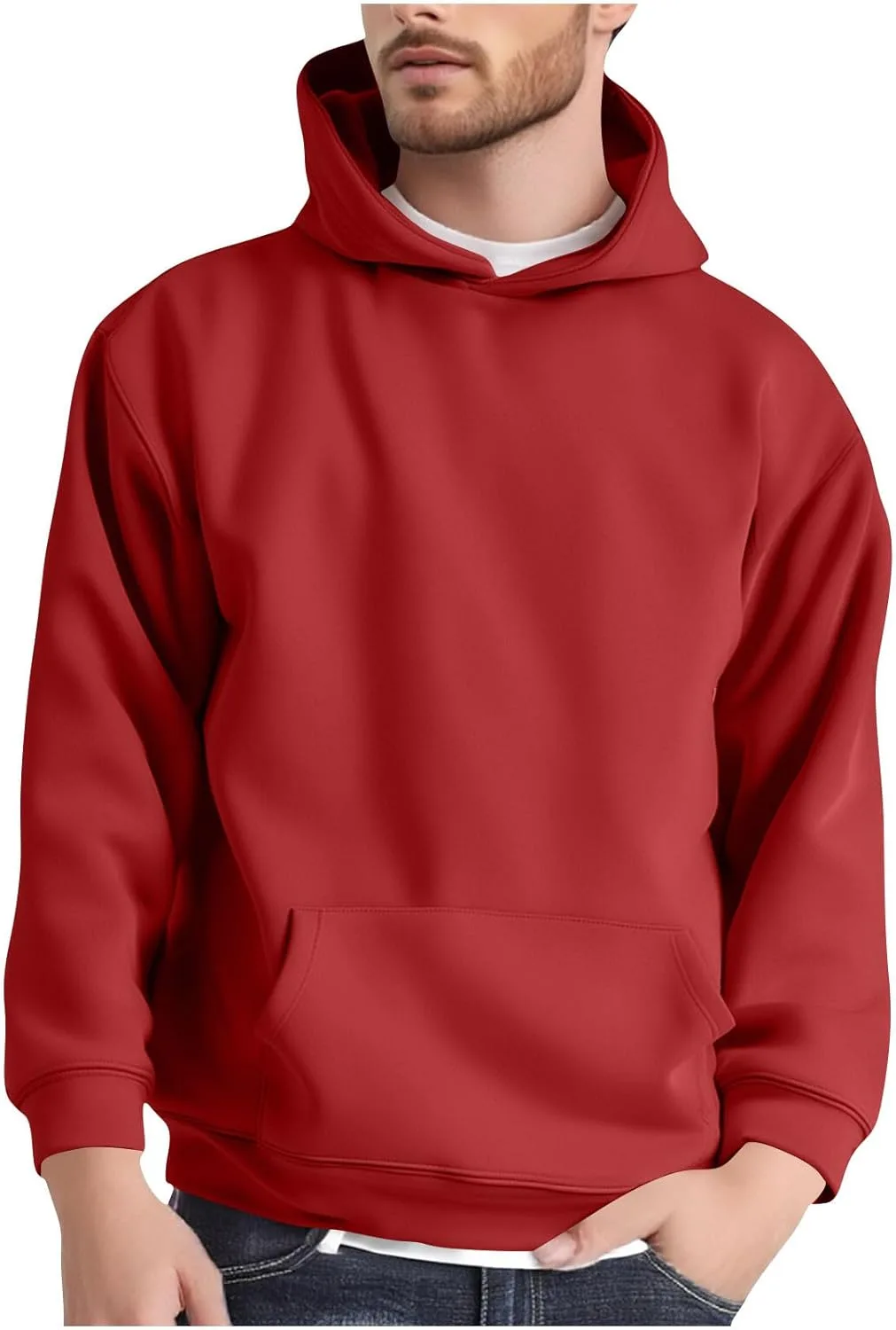 

Толстовка с капюшоном Fleece для мужчин, легкая, с длинным рукавом и карманом-кенгуру