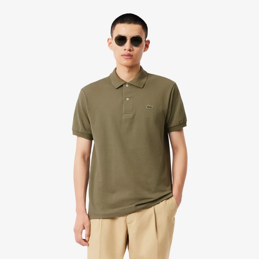 Футболка-поло Lacoste мужская классическая, короткий рукав, хаки