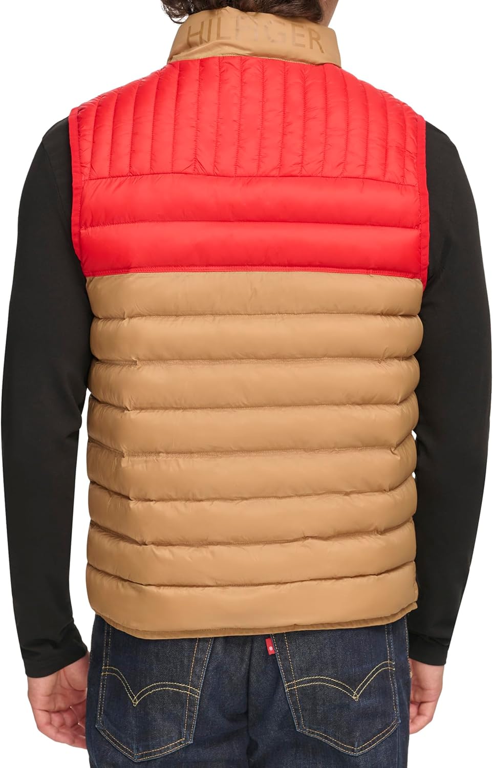 Легкая мужская куртка-пуховик Tommy Hilfiger, Khaki/Red Colorblock — фото 4