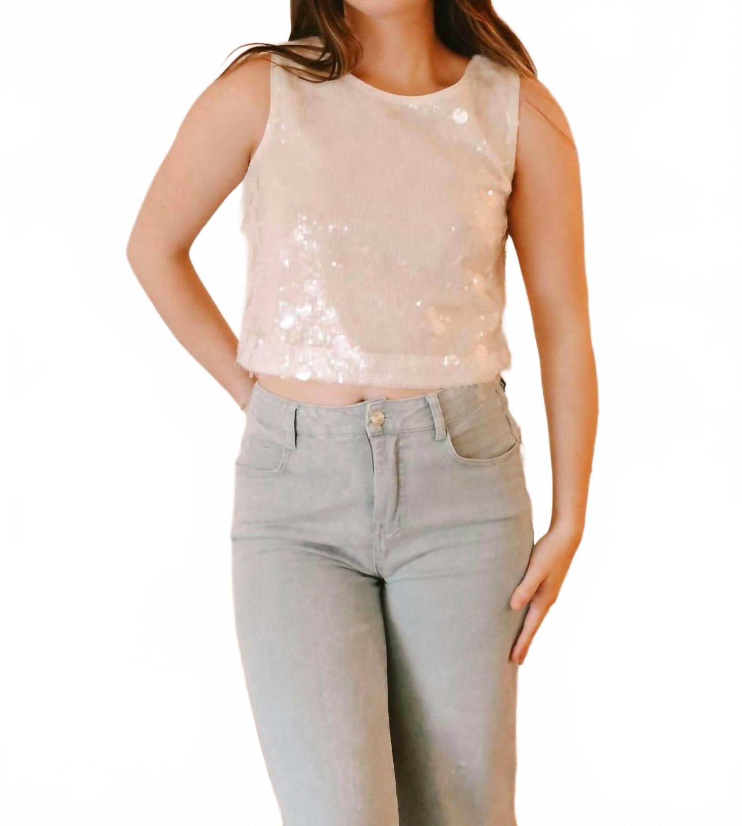 

Топ с пайетками Finding Seashells в бежевом цвете 2.7 AUGUST APPAREL