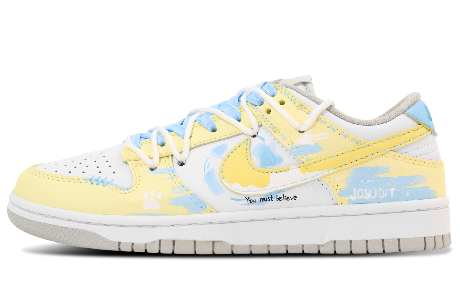 

Nike Кожаные износостойкие низкие скейтбордистские кроссовки Dunk, унисекс, белый с желтыми элементами