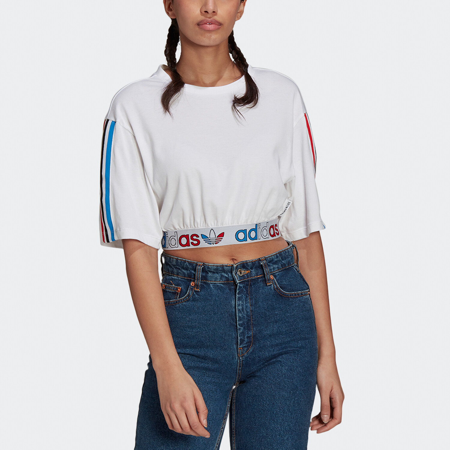 Primeblue Tricolor Crop Top женский белый Adidas Originals — фото 3