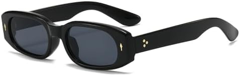 

Модные маленькие прямоугольные солнцезащитные очки для женщин в стиле ретро, ​​конфетные очки, защита от УФ-излучения UV400, модные панк-очки с заклепками для мужчин MTZJH, Black Gray