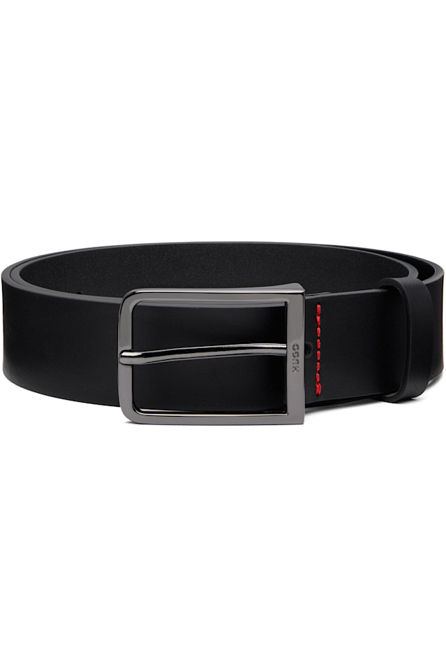 

Кожаный ремень с пряжкой и логотипом Hugo, черный